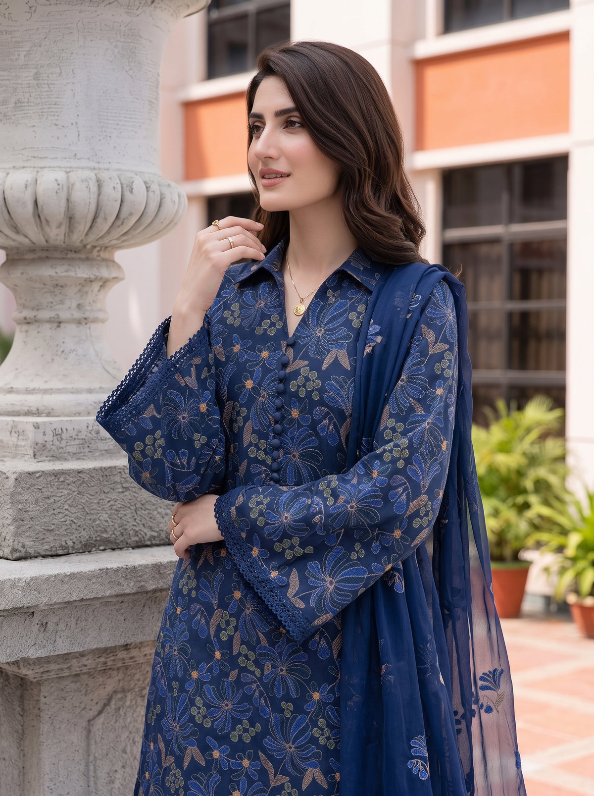 Flowery Navy Blue Karandi