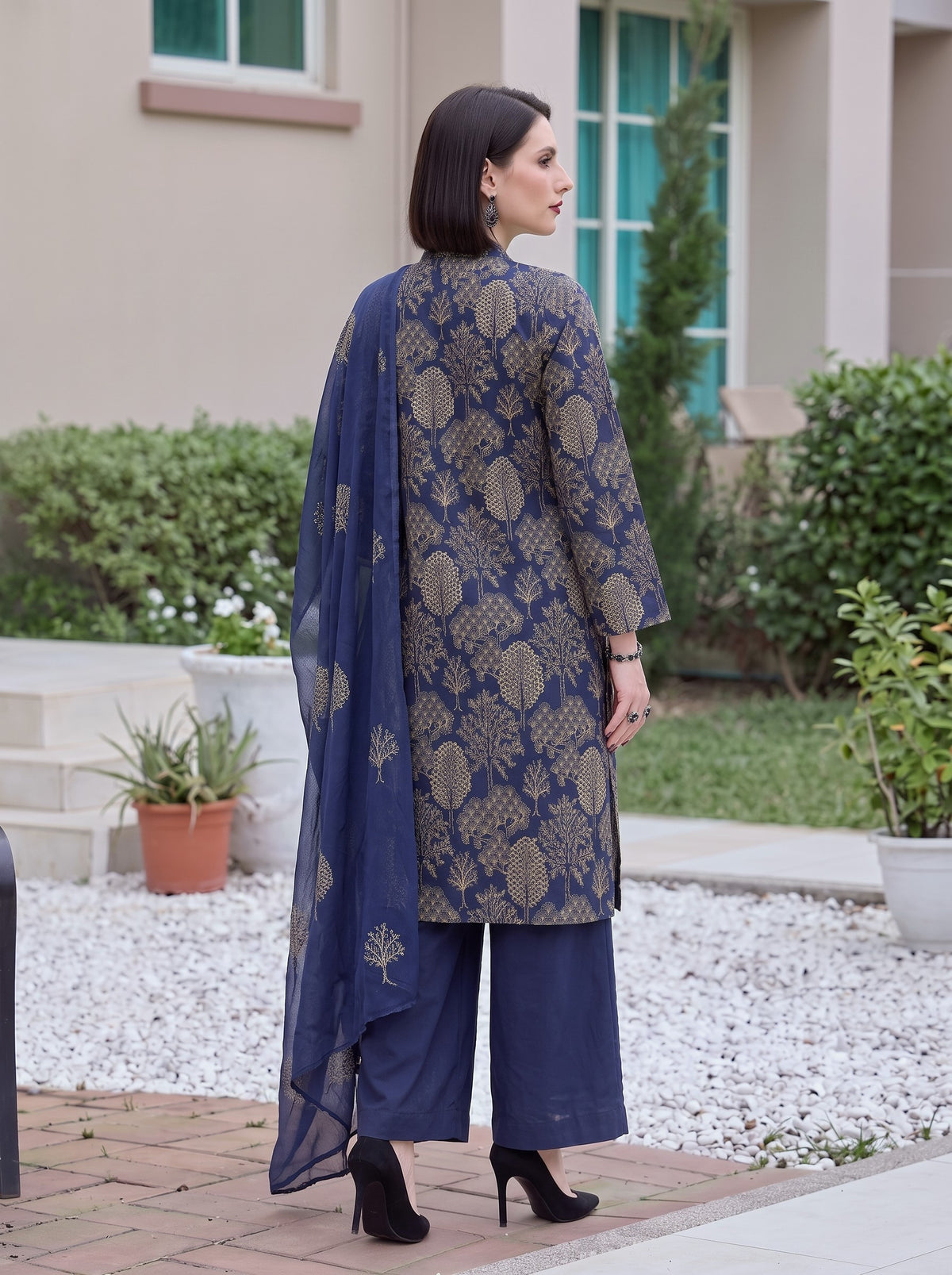 Blue Forest Embroidered Karandi