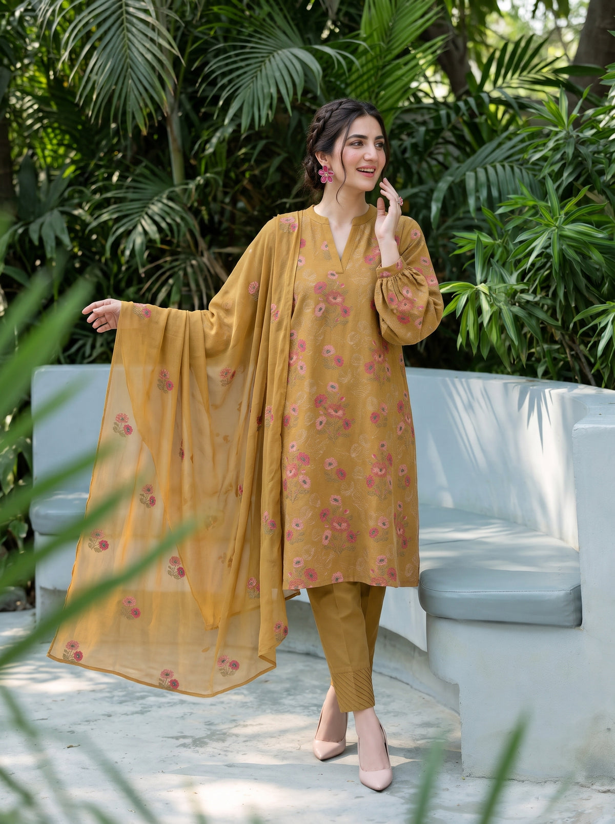 Mustard Floral Garden Karandi