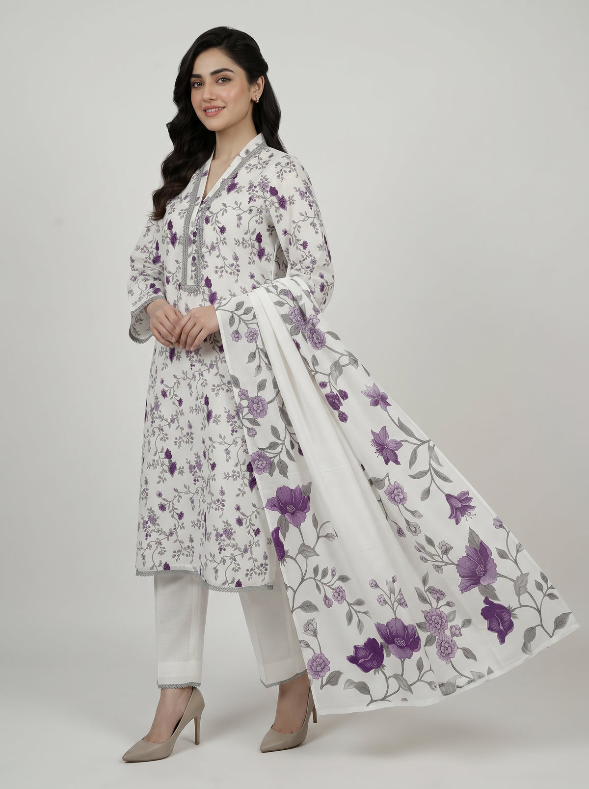Deep Floral Slub Karandi