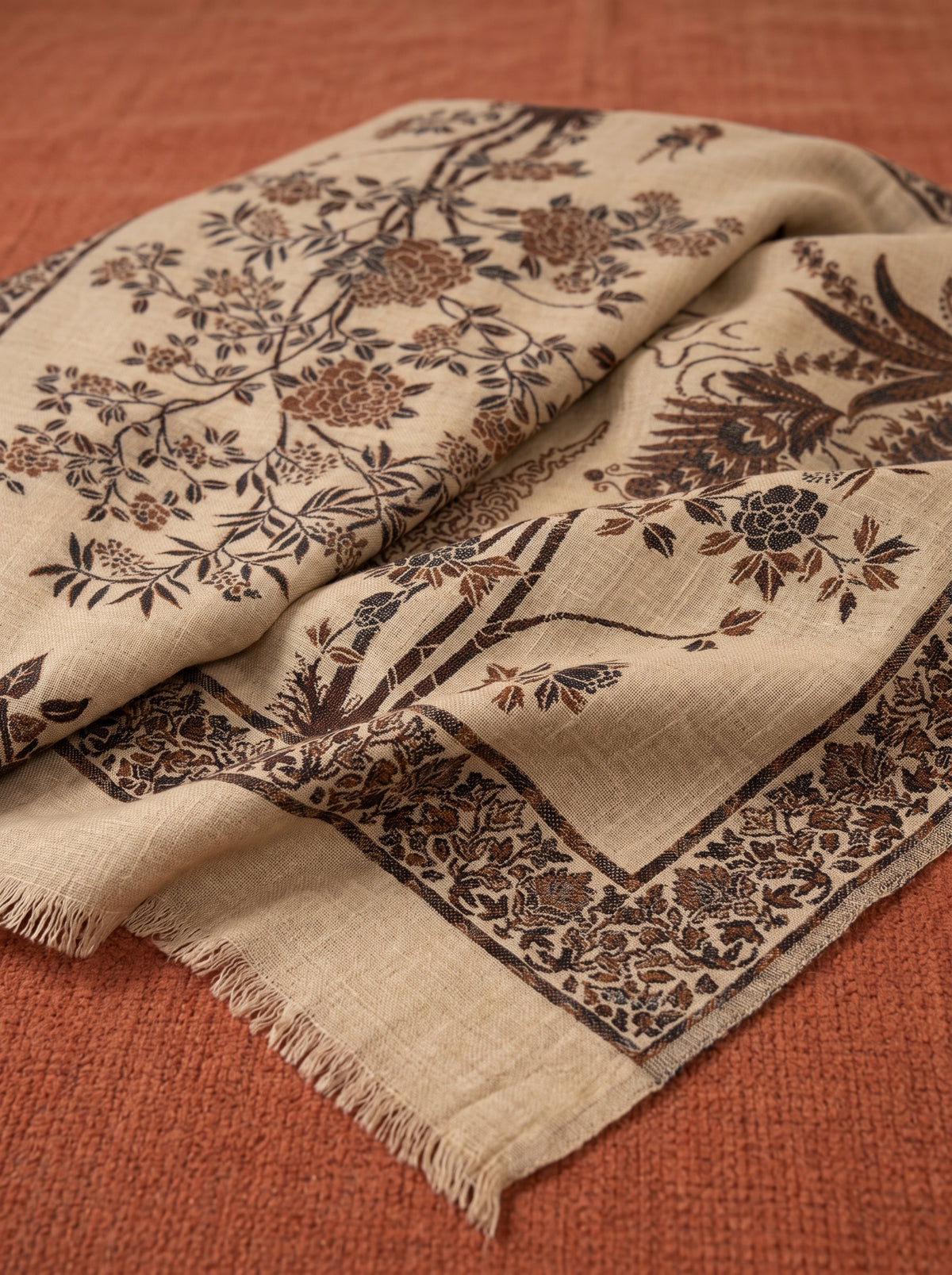 Brown Floral Kaani Wool Shawl