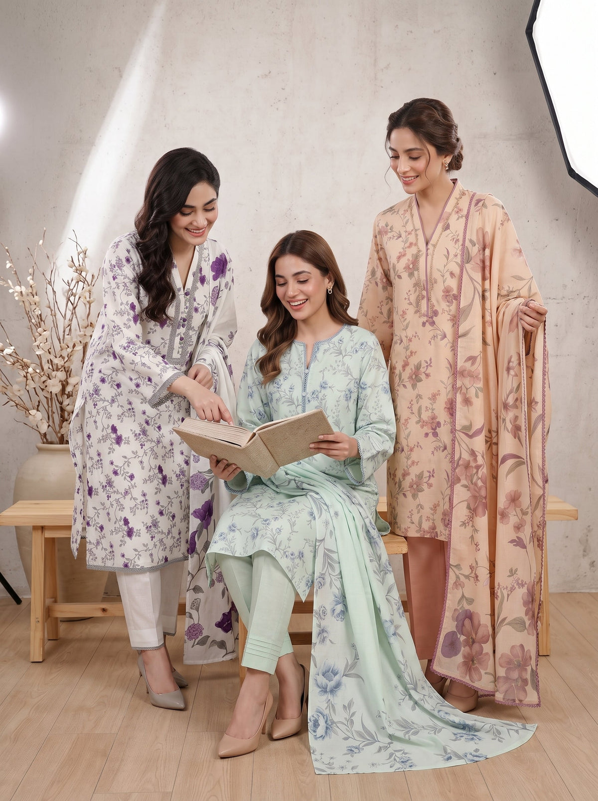 Unstitched, Slub Karandi Fabric Printed 3-piece suits