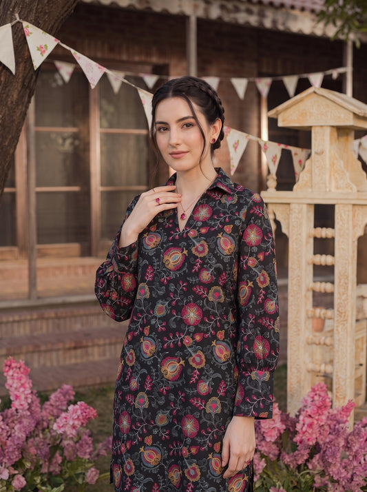 Black Vibrant Floral Karandi