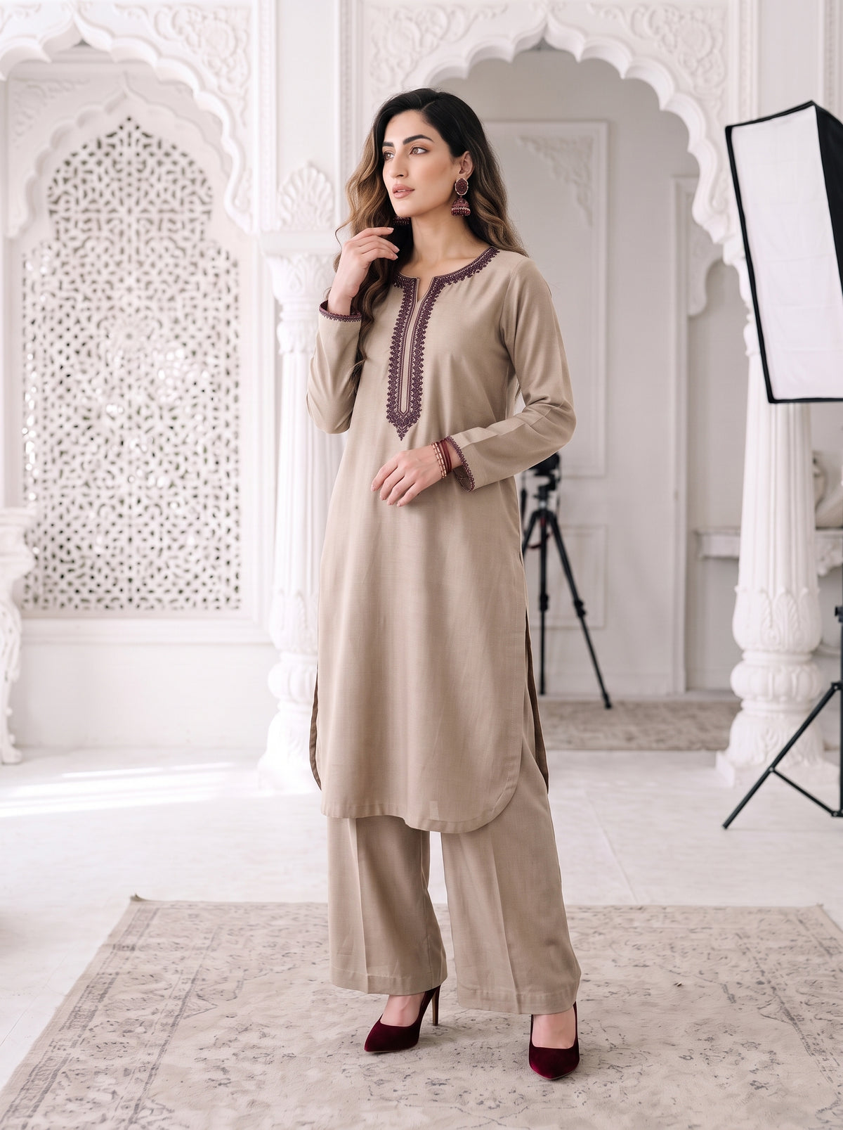Beige Plain Karandi 2Pc