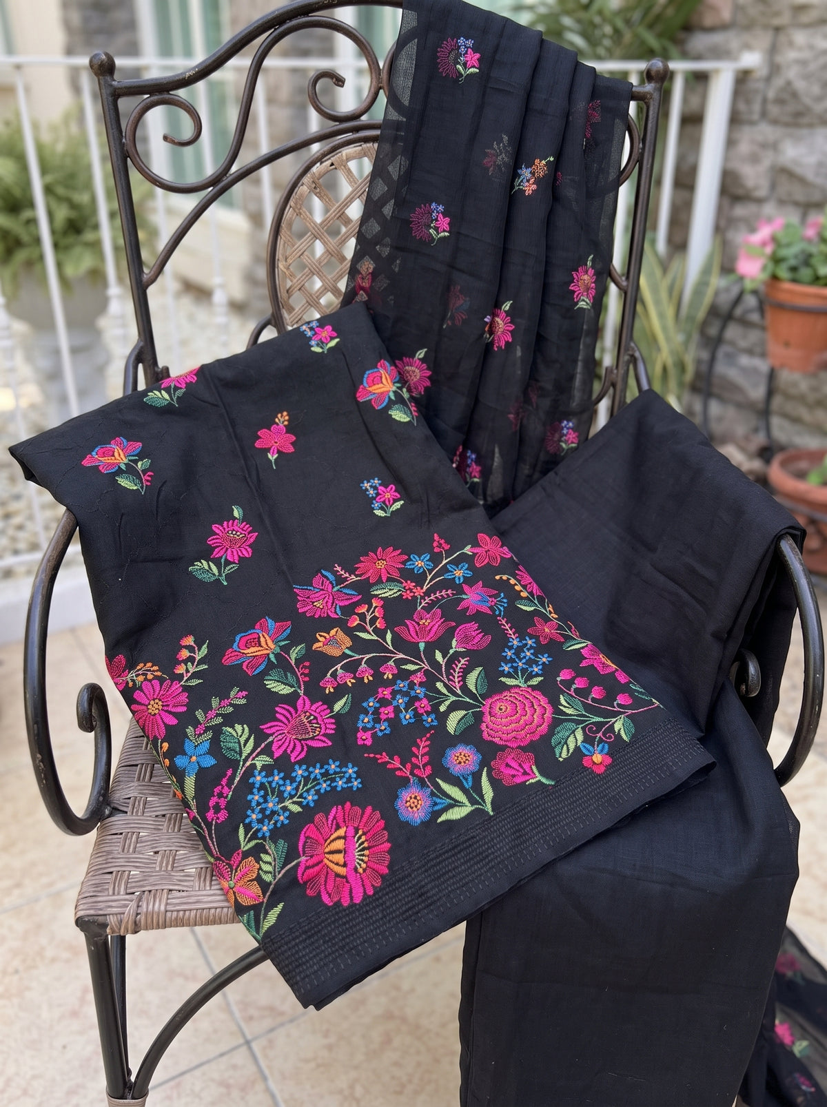 Floral Garden Black Karandi