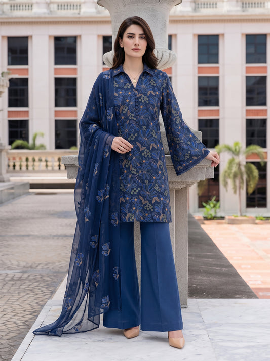 Flowery Navy Blue Karandi