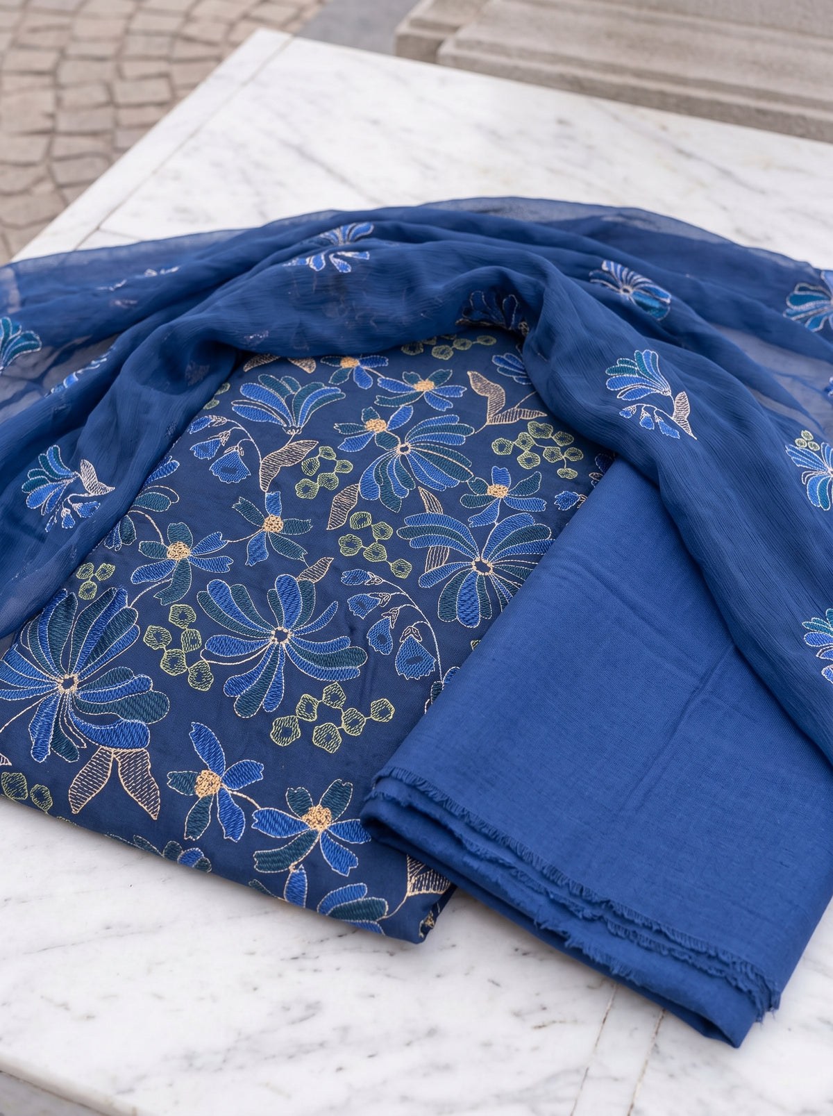 Flowery Navy Blue Karandi