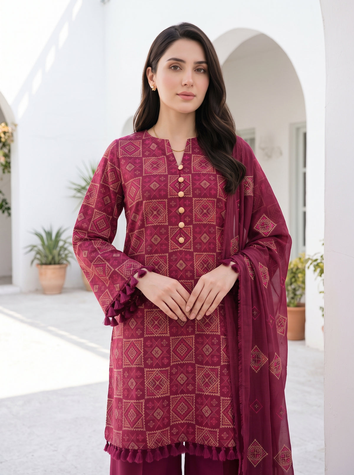 Mosaic Berry Karandi Embroidered 3Pc