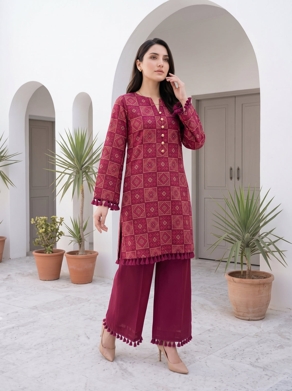 Mosaic Berry Karandi Embroidered 3Pc