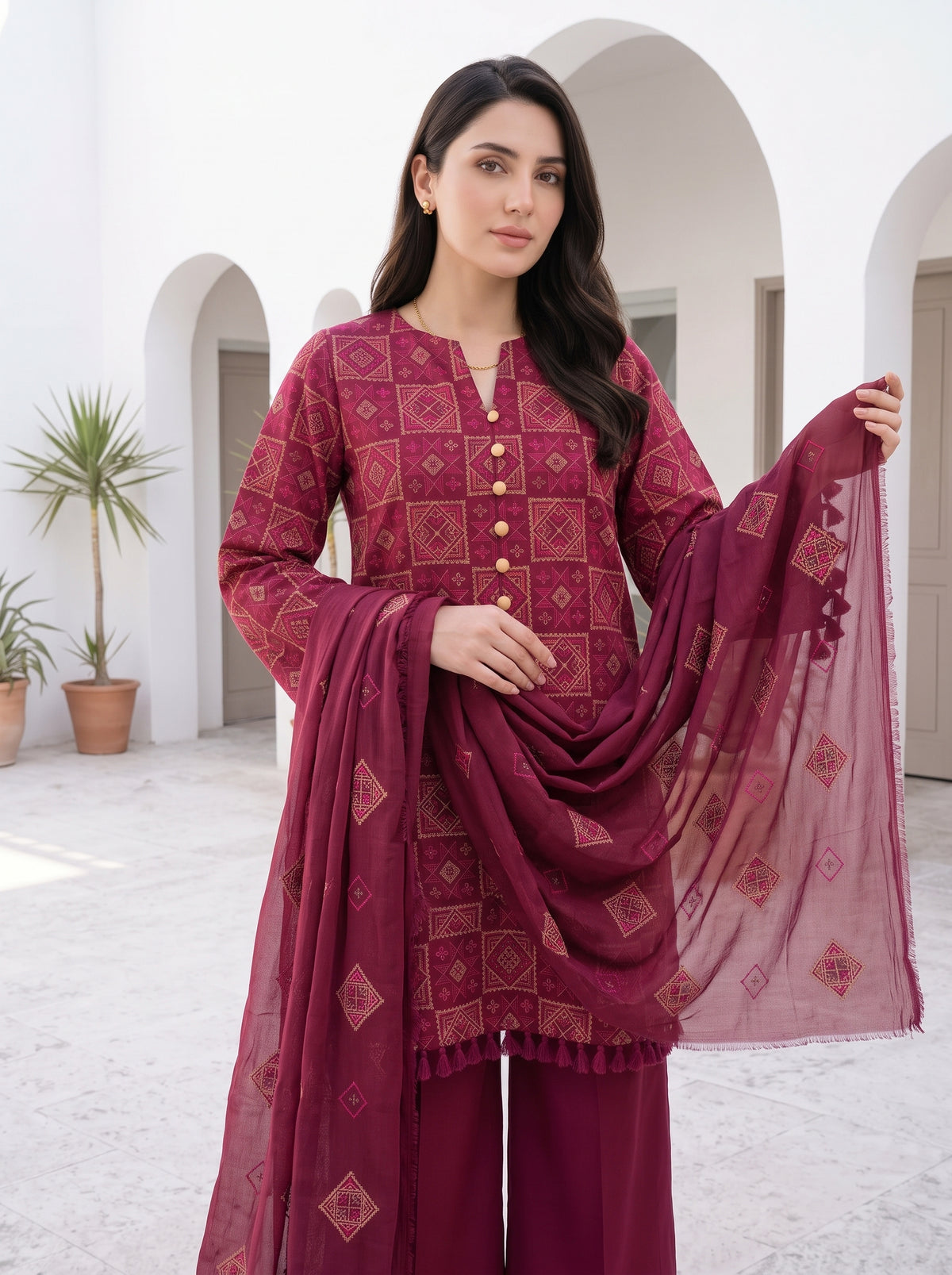 Mosaic Berry Karandi Embroidered 3Pc