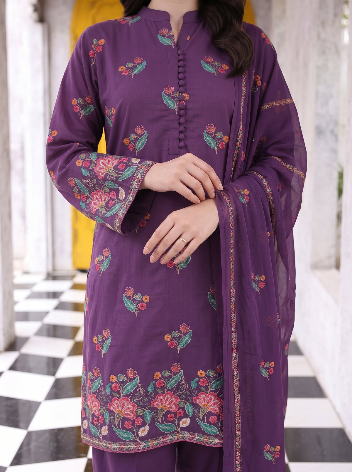Vibrant Floral Purple Karandi