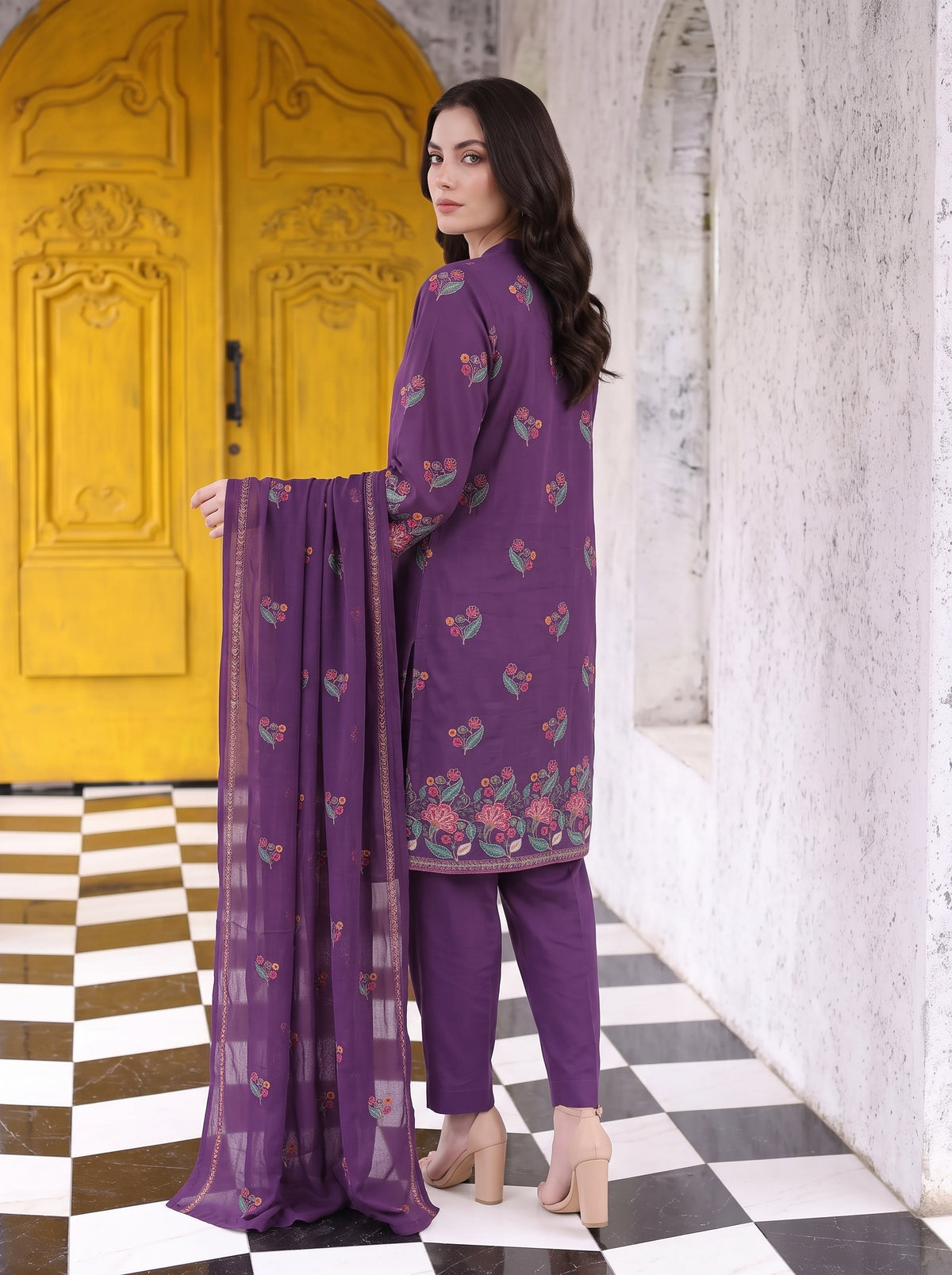 Vibrant Floral Purple Karandi