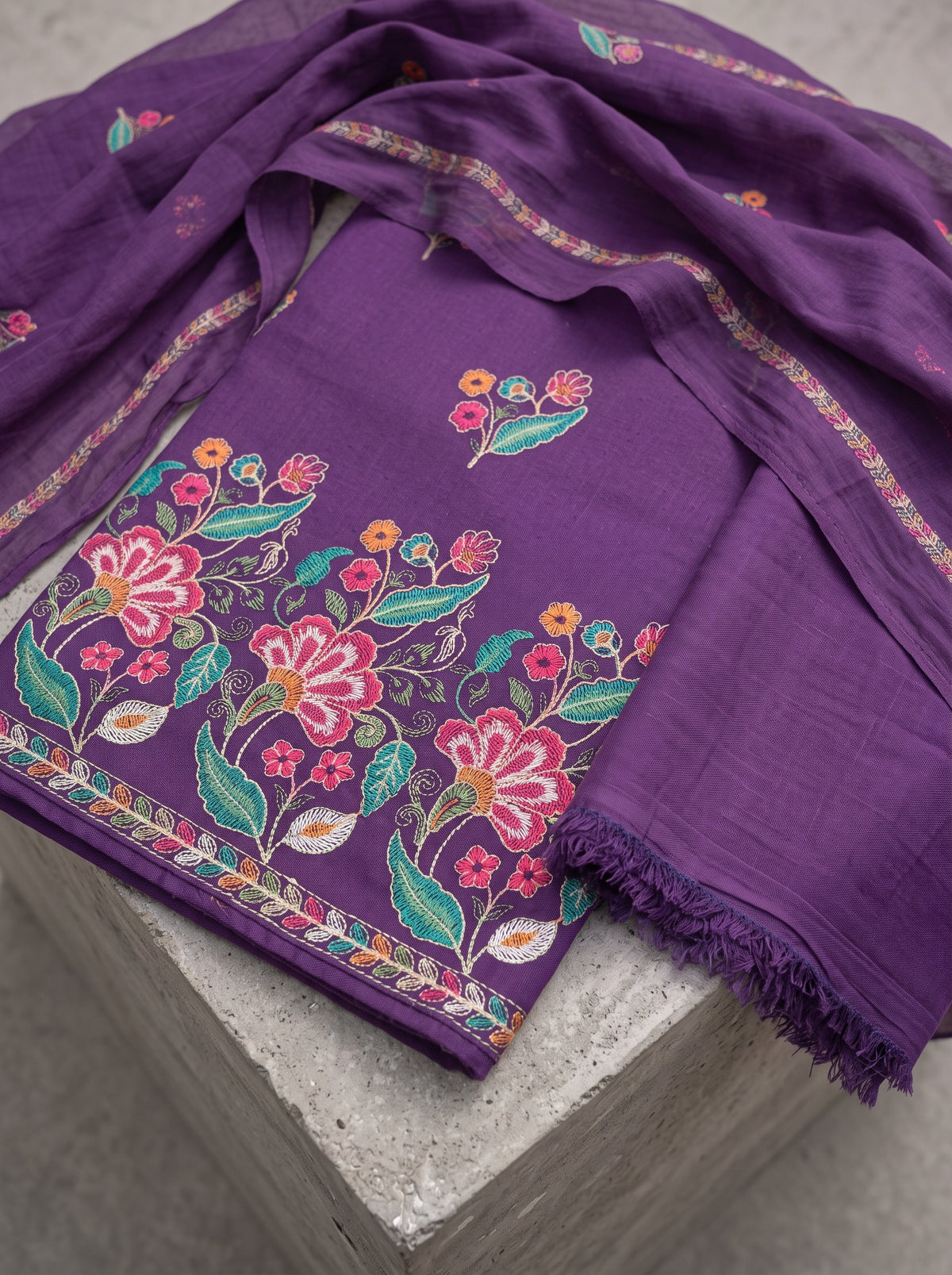 Vibrant Floral Purple Karandi