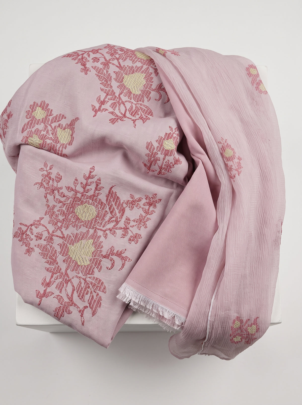Pink Abstract Floral Embroidered Karandi