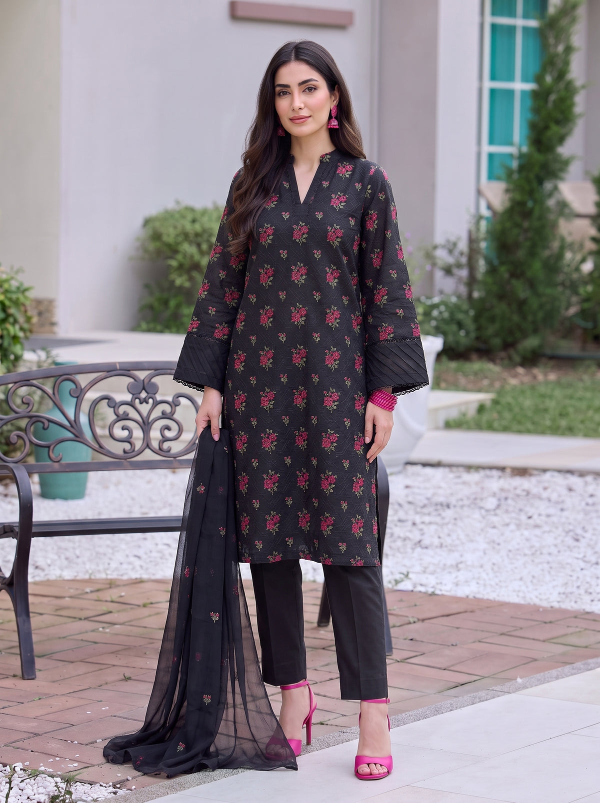 Black Flowery Karandi