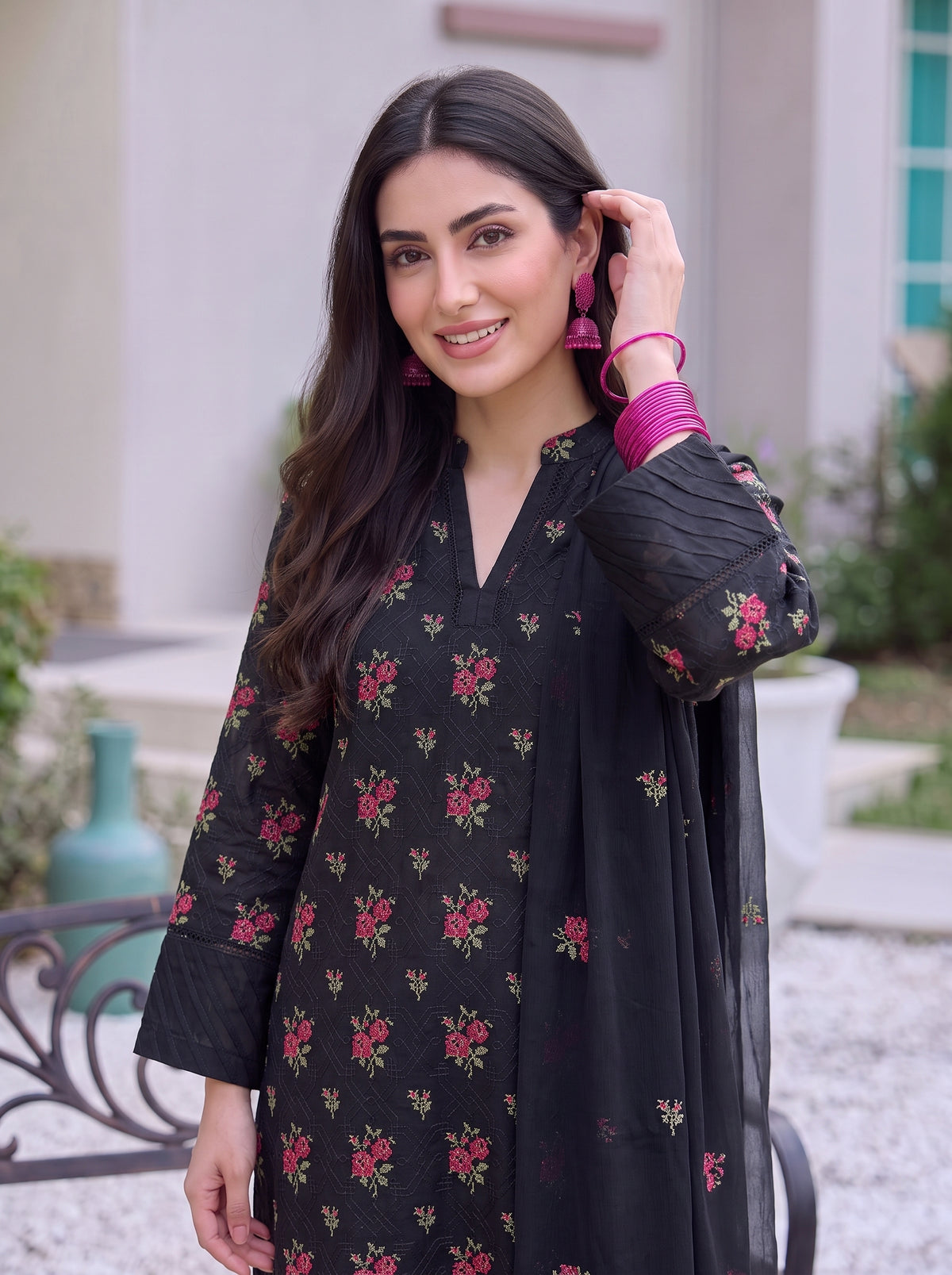 Black Flowery Karandi