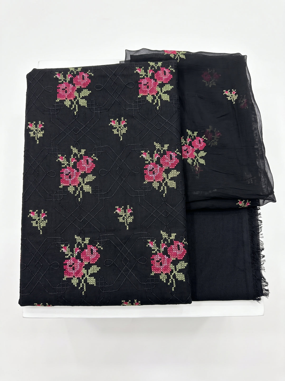 Black Flowery Karandi