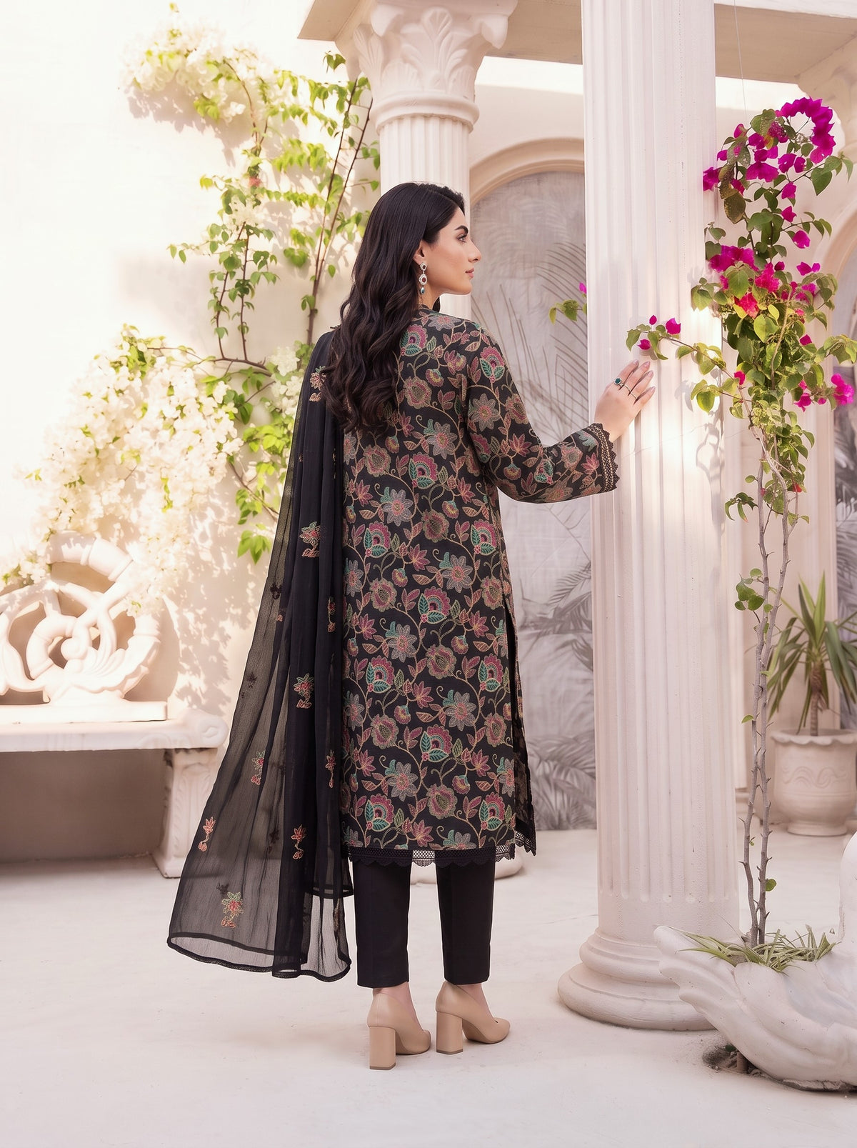 Bloom Floral Black Karandi