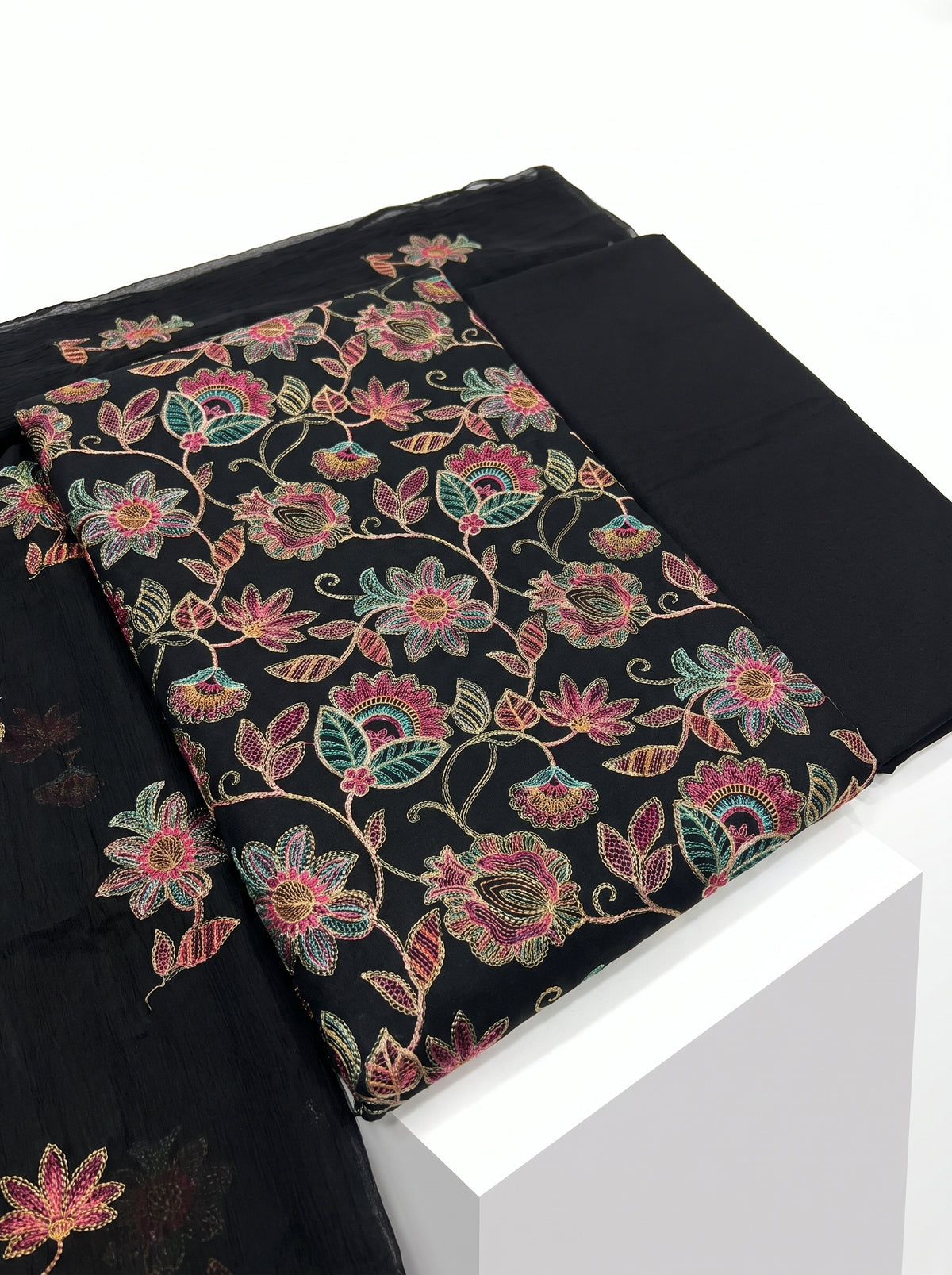Bloom Floral Black Karandi