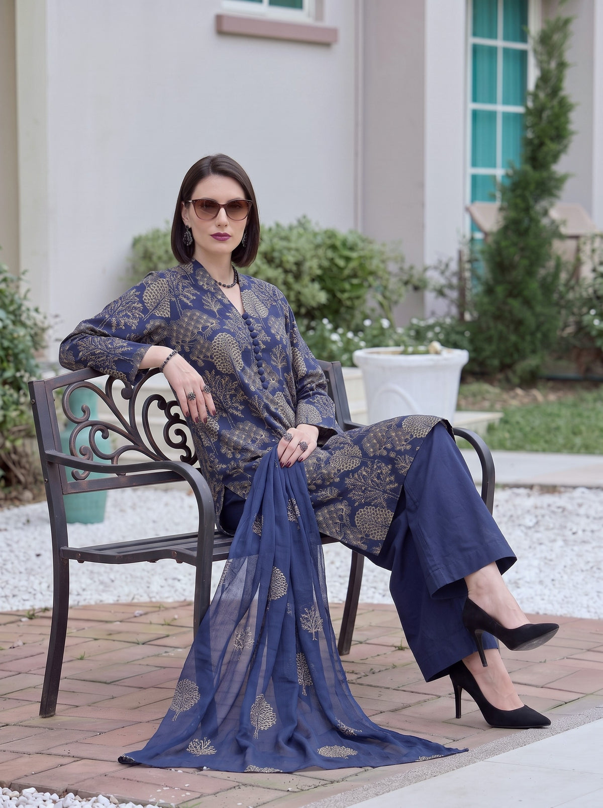 Blue Forest Embroidered Karandi