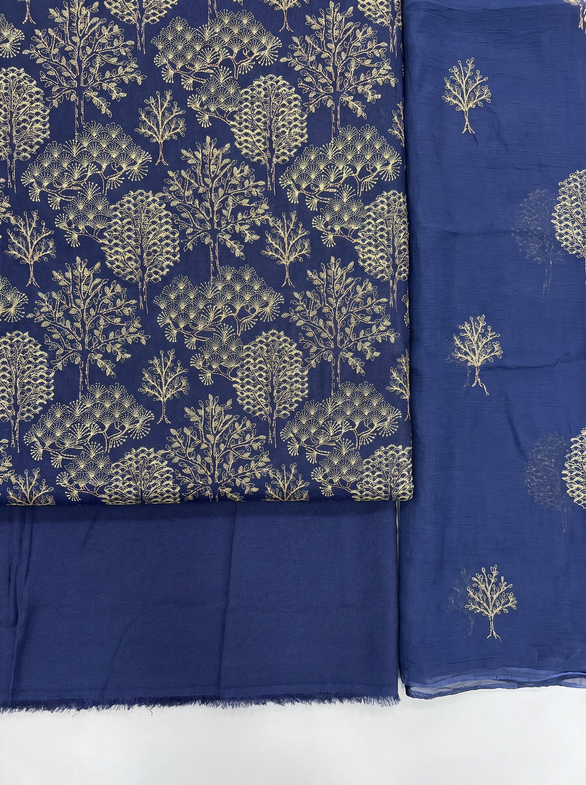 Blue Forest Embroidered Karandi
