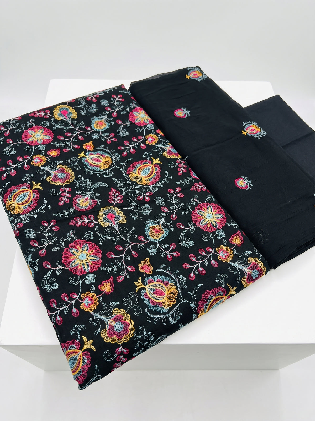 Black Vibrant Floral Karandi