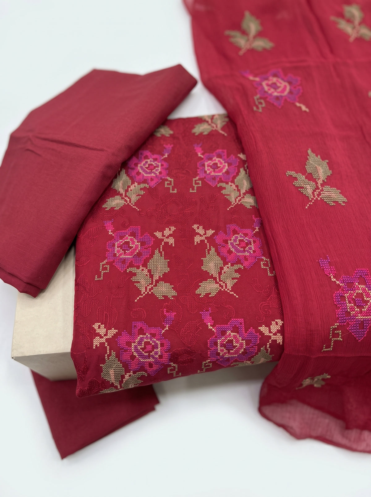 Maroon Cross Stitch Karandi