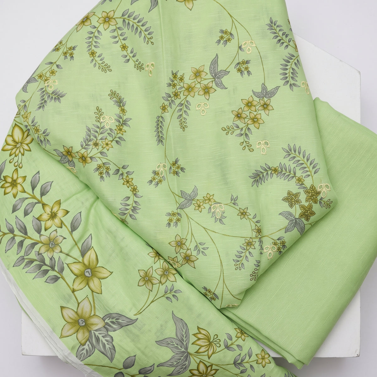 Pista Green Slub Karandi - Chikankari