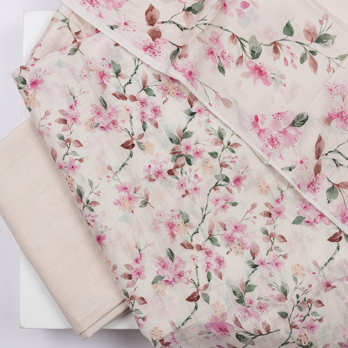 Light Pink Slub Karandi - Chikankari