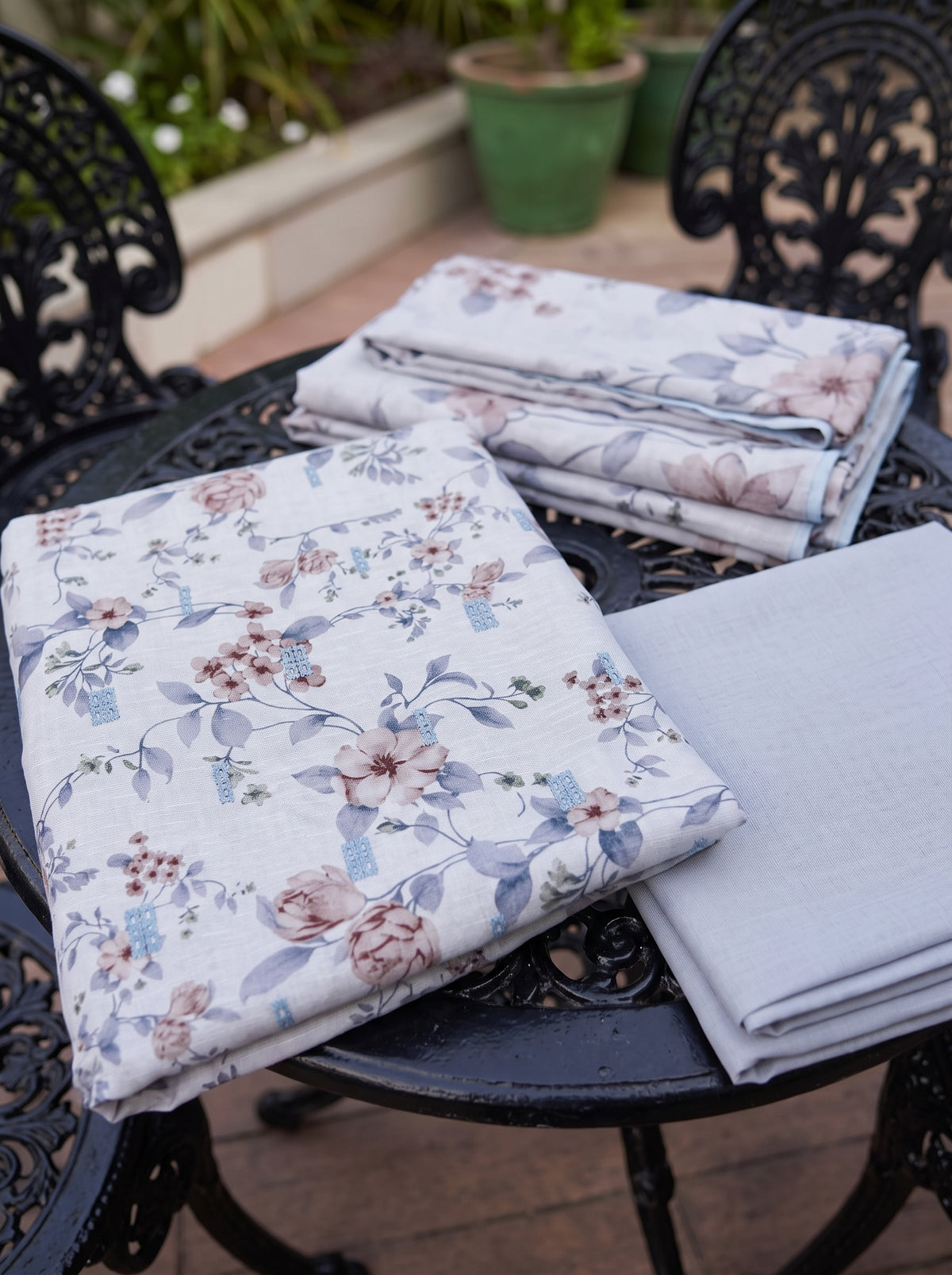 Pink Floral Grey Slub Karandi