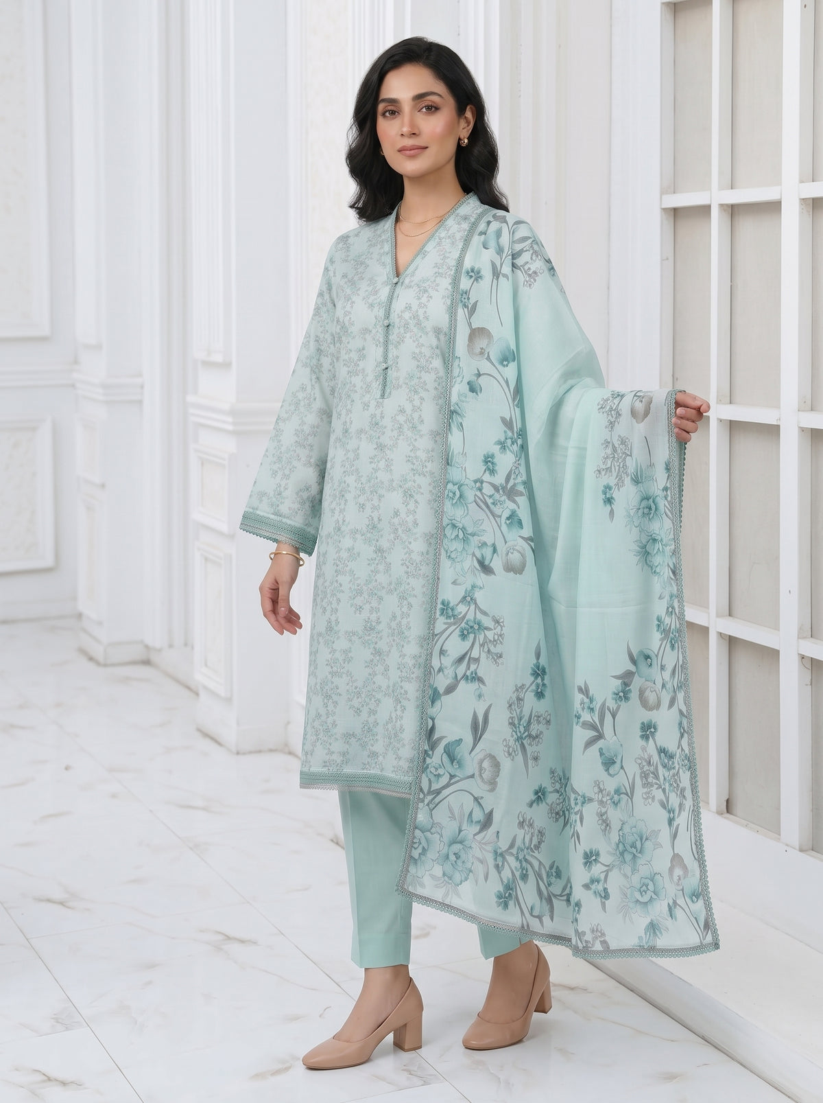 Ligth Aqua with Chikankari