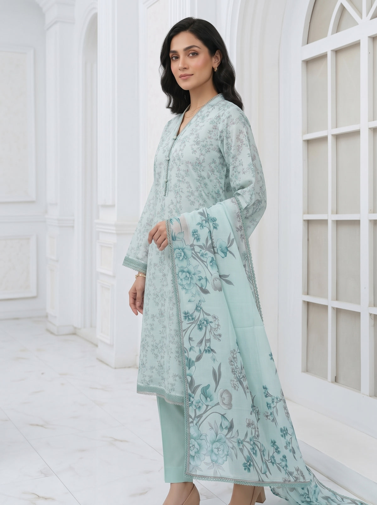Ligth Aqua with Chikankari