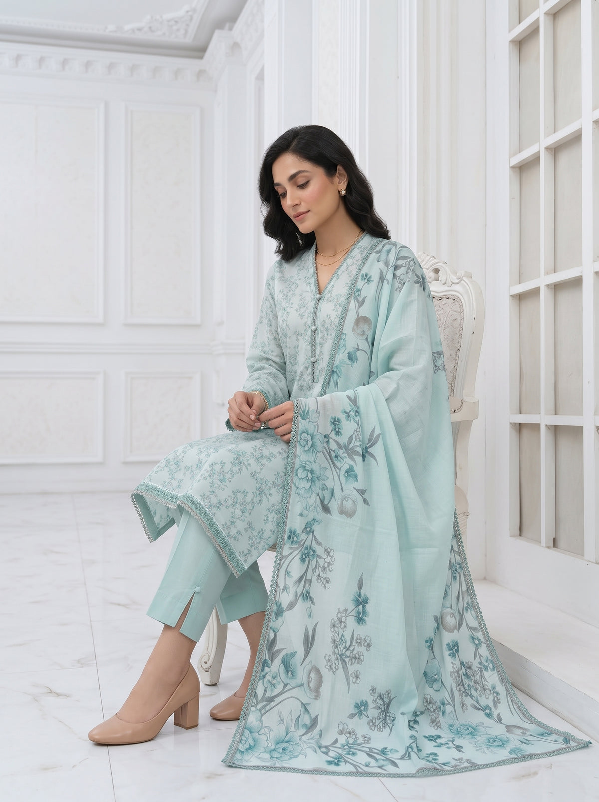 Ligth Aqua with Chikankari