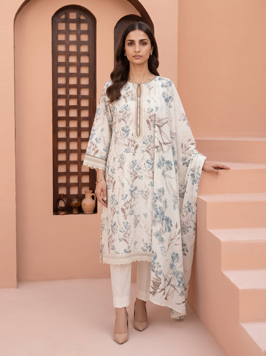 Ivory Printed Slub Karandi