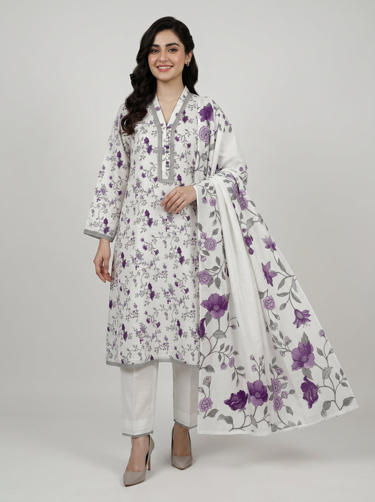 Deep Floral Slub Karandi