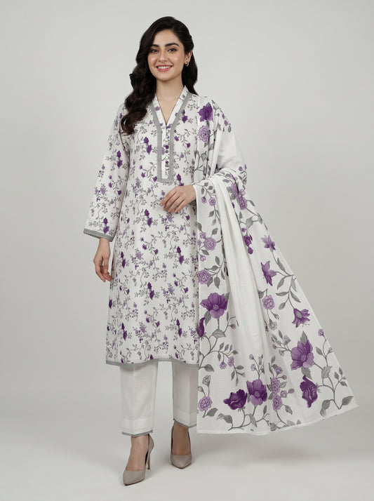 Deep Floral Slub Karandi