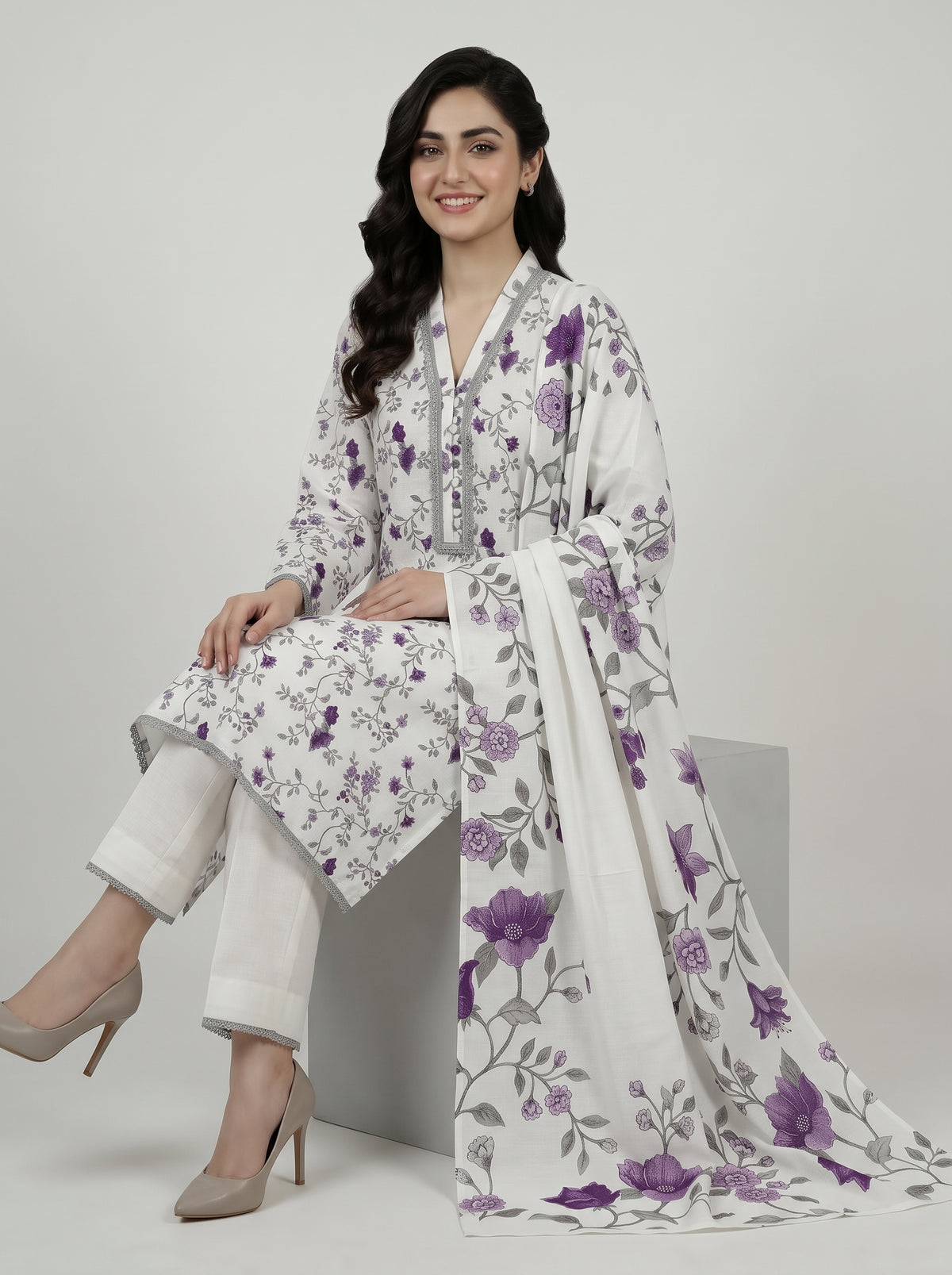 Deep Floral Slub Karandi