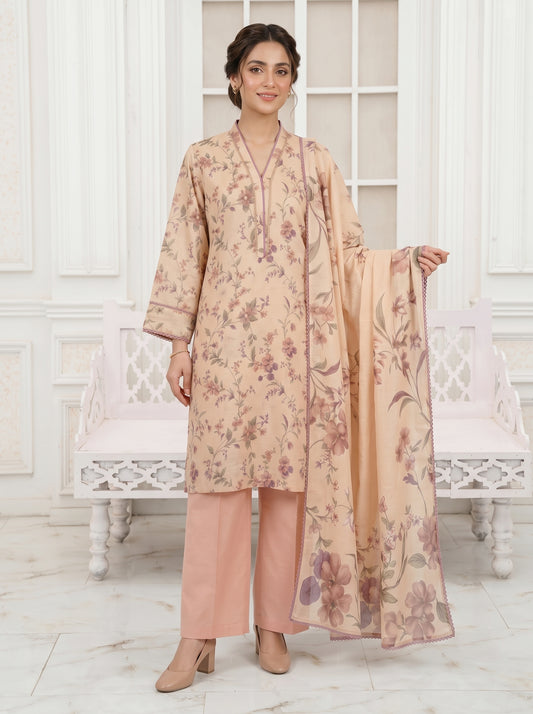 Floral Peach Slub Karandi