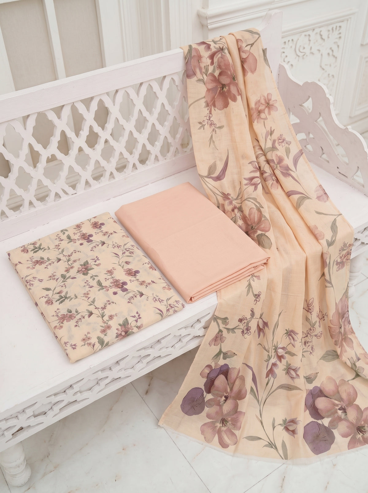 Floral Peach Slub Karandi