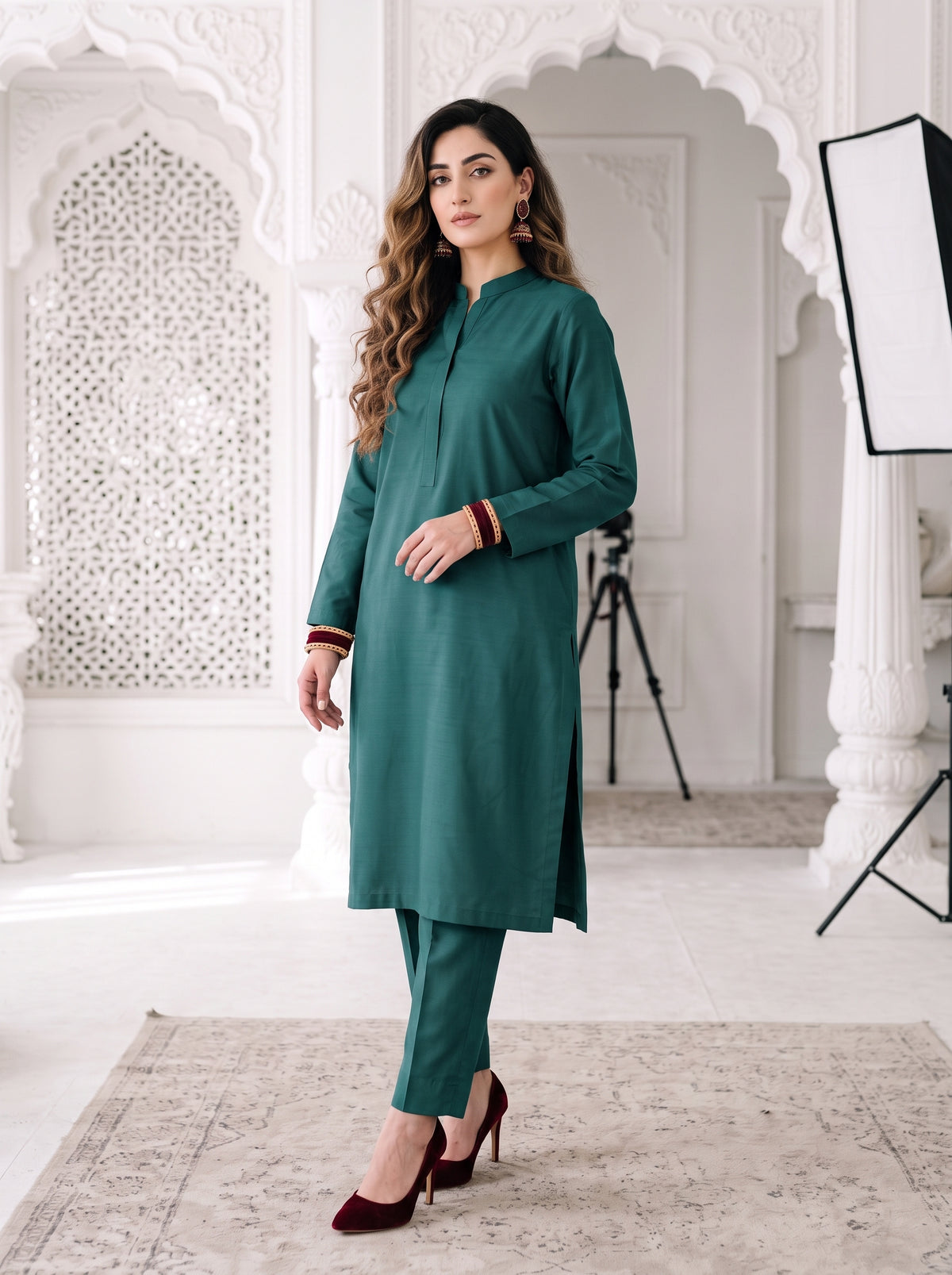 Teal Green Plain Karandi 2Pc