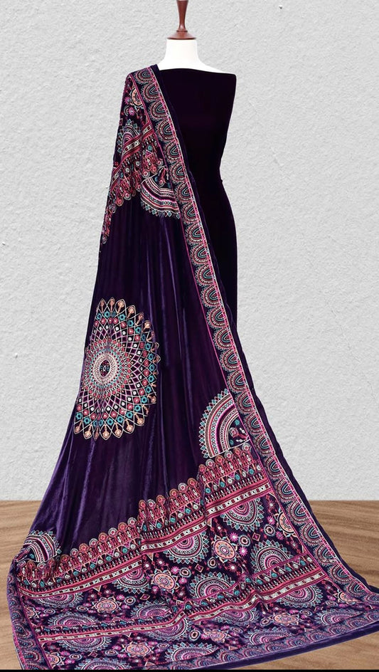Mosaic Plum Velvet Shawl