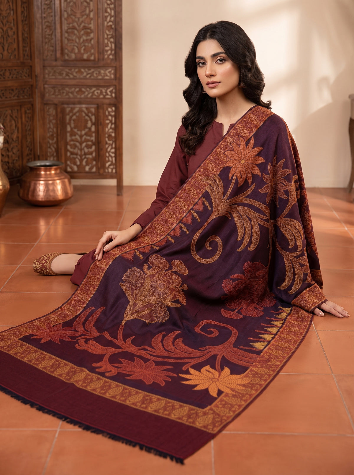 Plum Kaani Wool Shawl