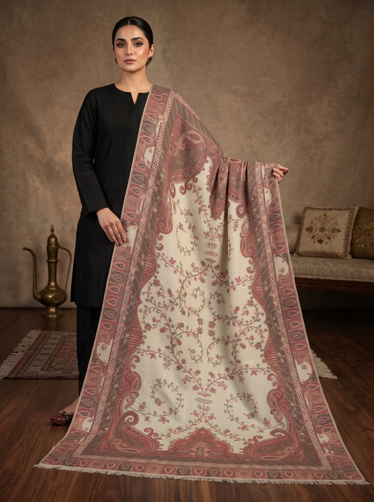 Creamy Floral Kaani Wool Shawl