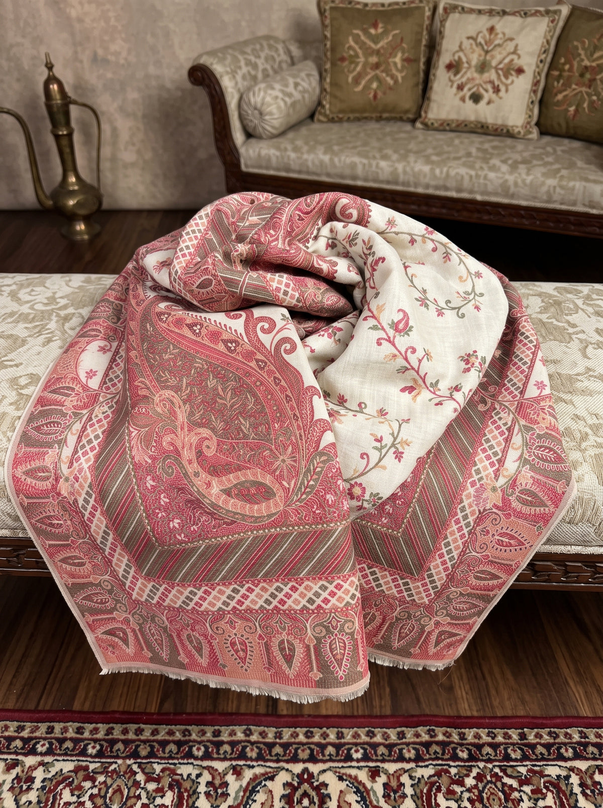 Creamy Floral Kaani Wool Shawl