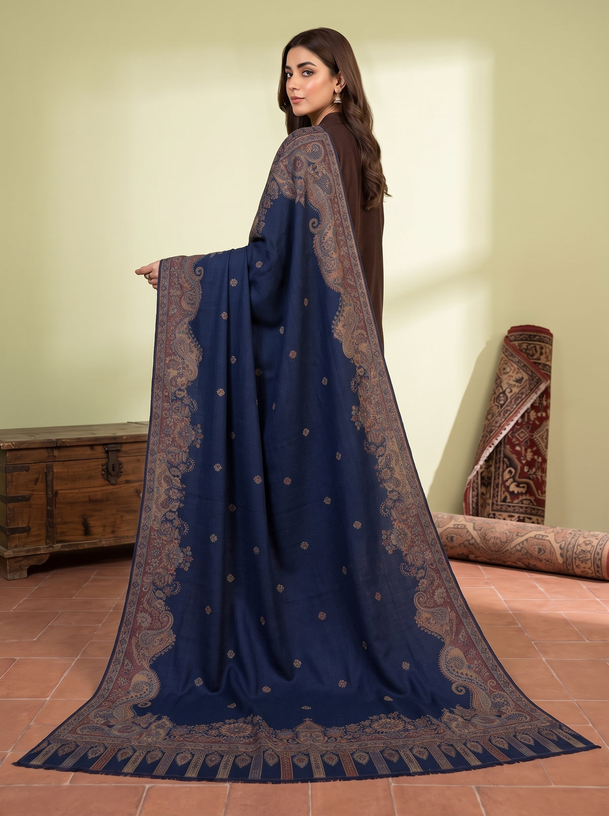 Blue Royal Kaani Wool Shawl