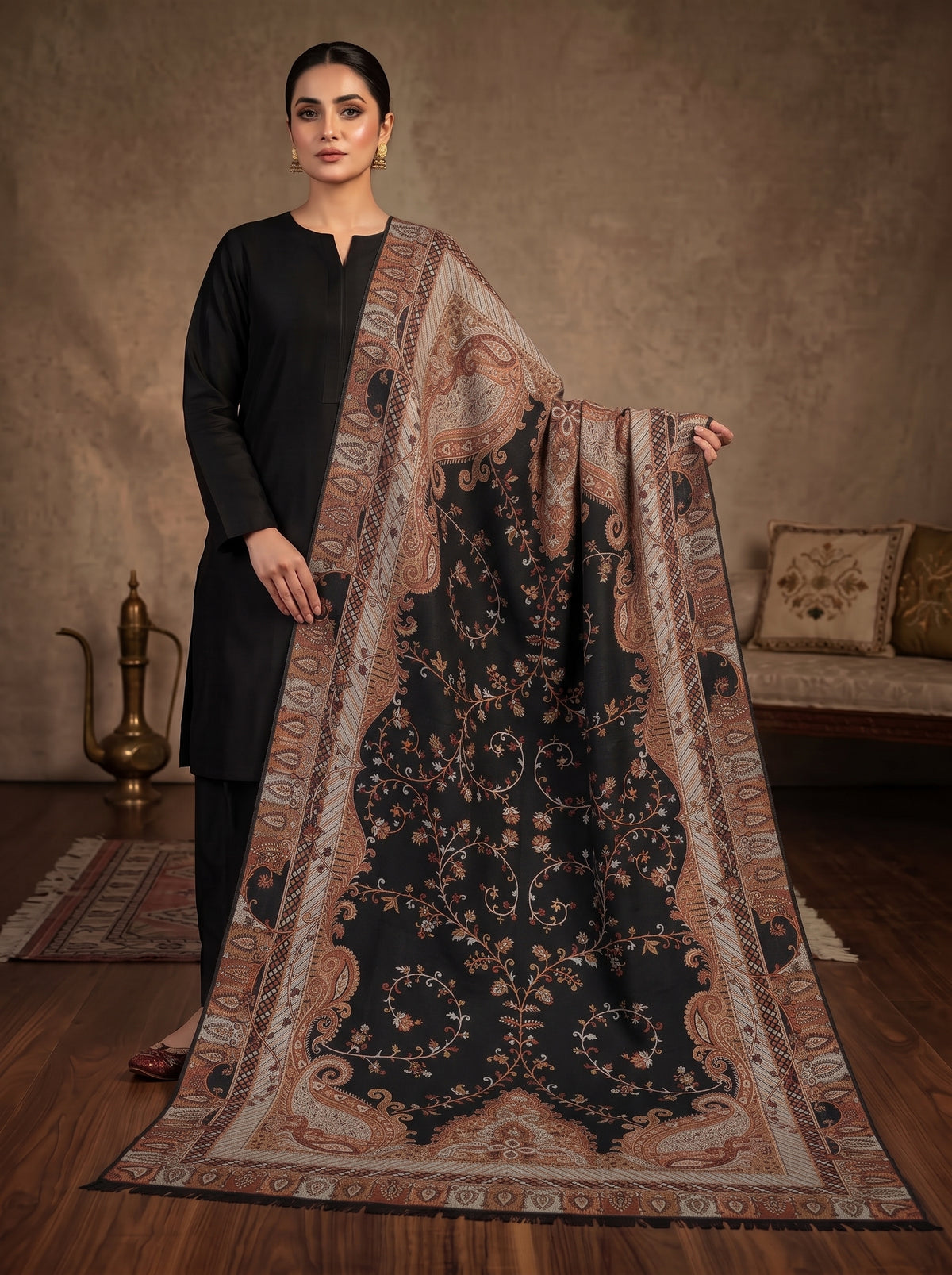 Brown & Black Kaani Wool Shawl