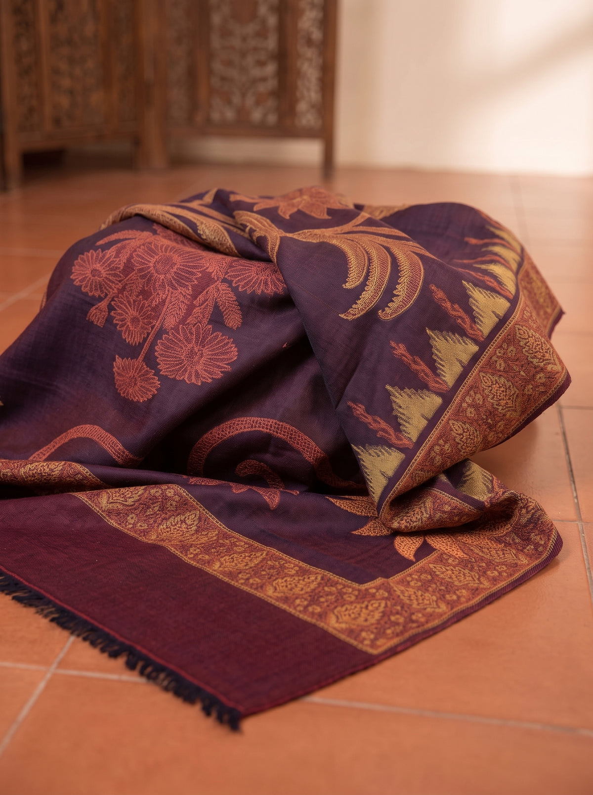 Plum Kaani Wool Shawl