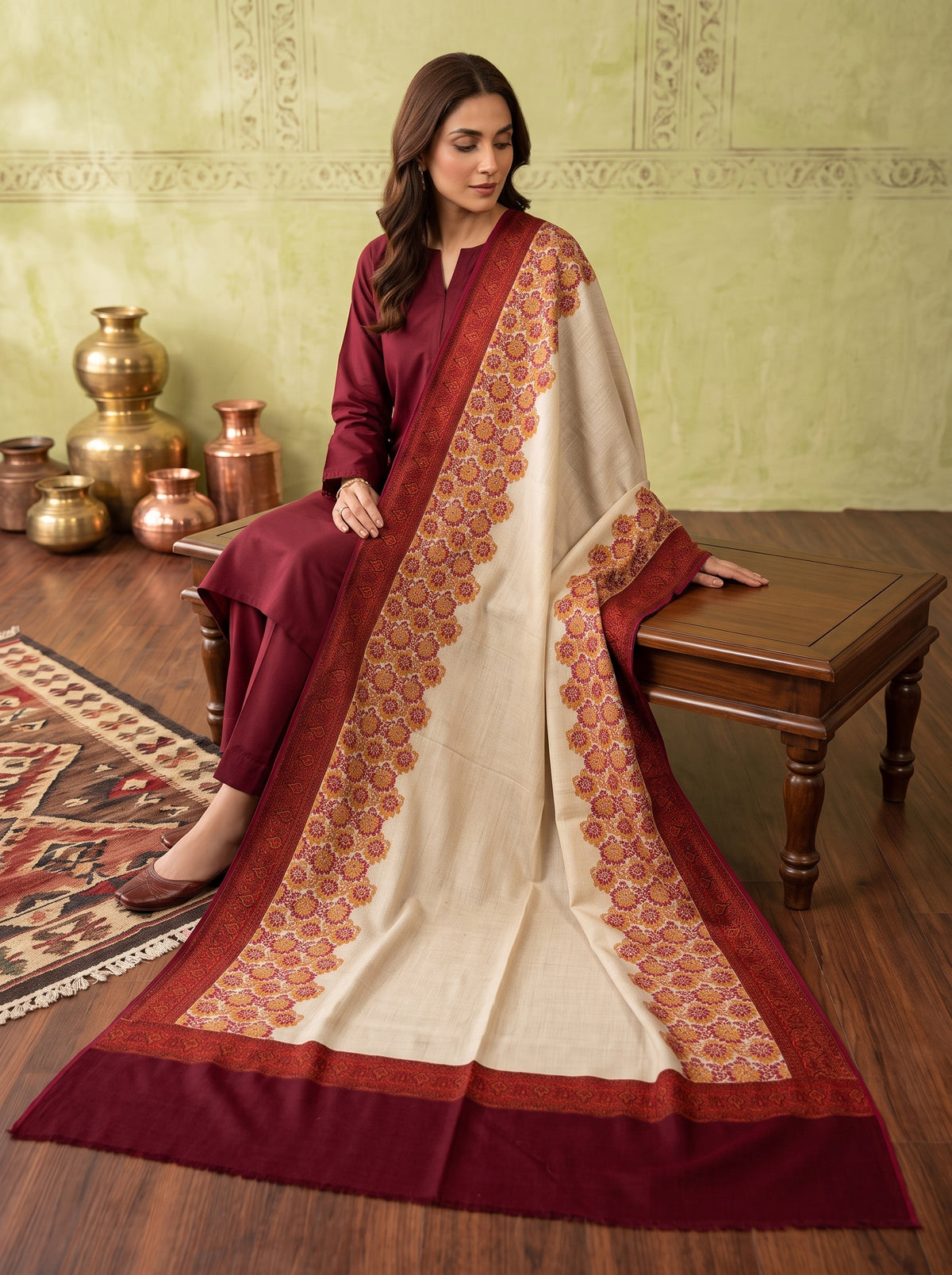 Vibrant Floral Kaani Wool Shawl