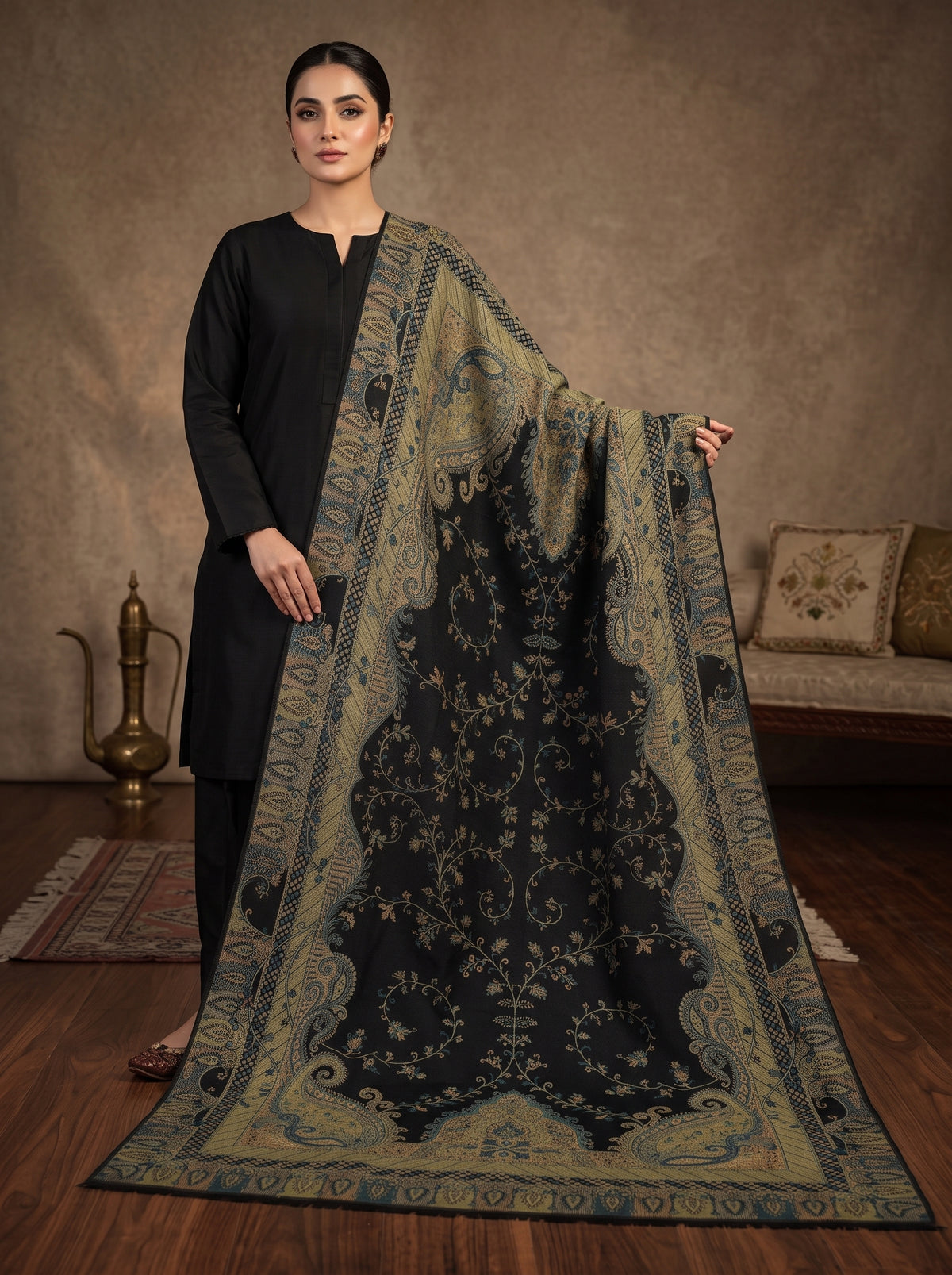Black & Sage Kaani Wool Shawl