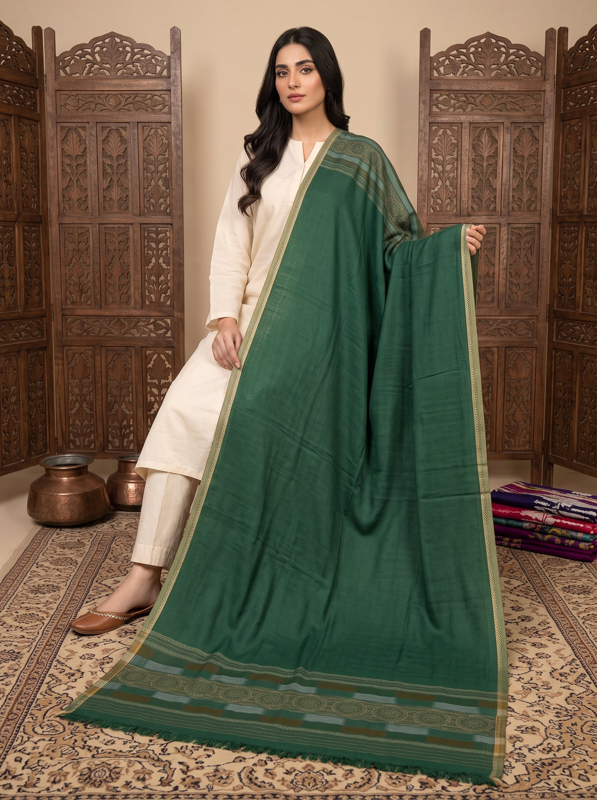 Green Abstract Kaani Wool Shawl
